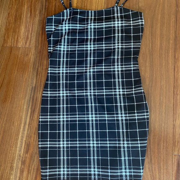 plaid black & white mini dress - Picture 1 of 3